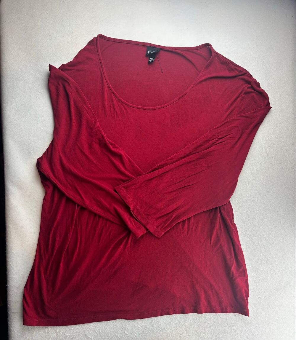 Eileen Fisher Red Crewneck Long Sleeve Blouse Size XL